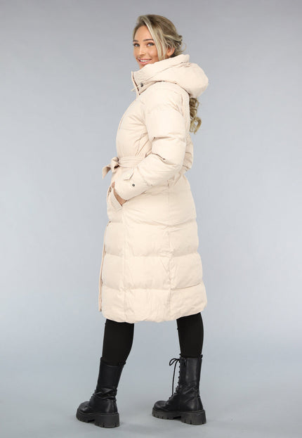 SALE30 Lange Gewatteerde Beige Winterjas