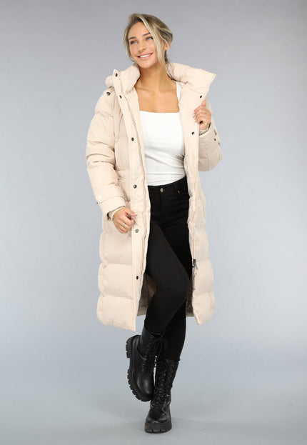 SALE30 Lange Gewatteerde Beige Winterjas