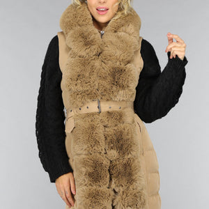 SALE30 Lange Gewatteerde Camel Bodywarmer met Bont