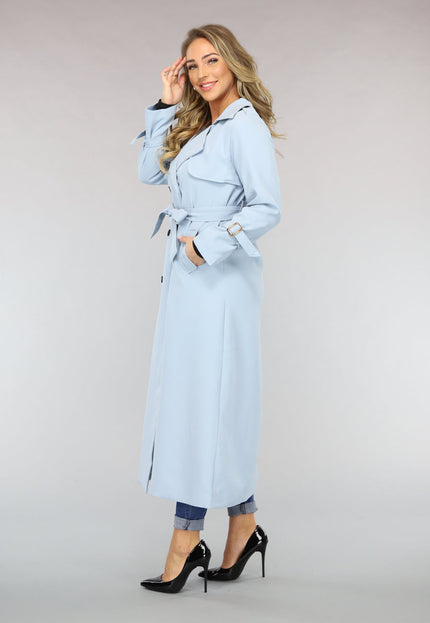 SALE30 Lange Jas met Ceintuur in Babyblauw
