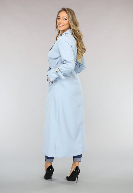 SALE30 Lange Jas met Ceintuur in Babyblauw