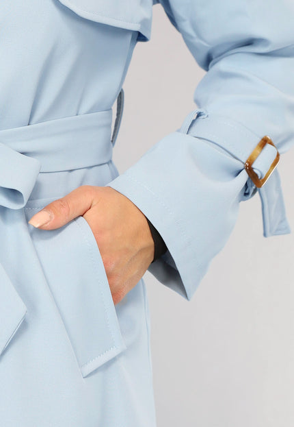 SALE30 Lange Jas met Ceintuur in Babyblauw