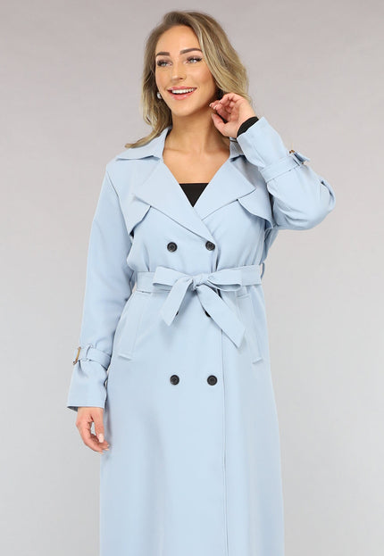 SALE30 Lange Jas met Ceintuur in Babyblauw