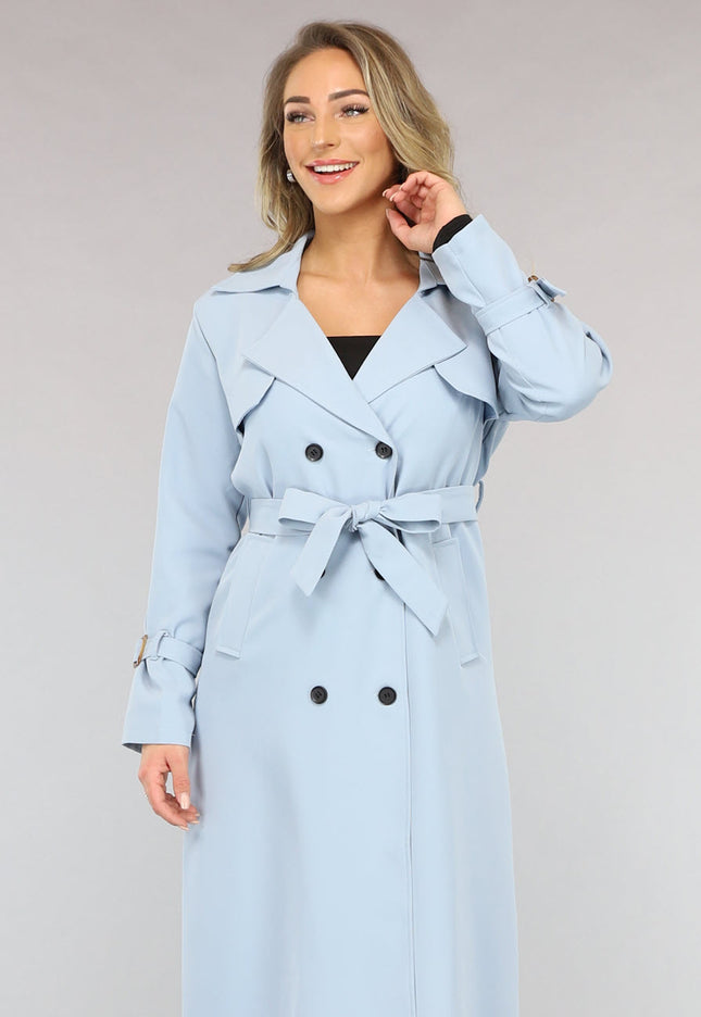SALE30 Lange Jas met Ceintuur in Babyblauw