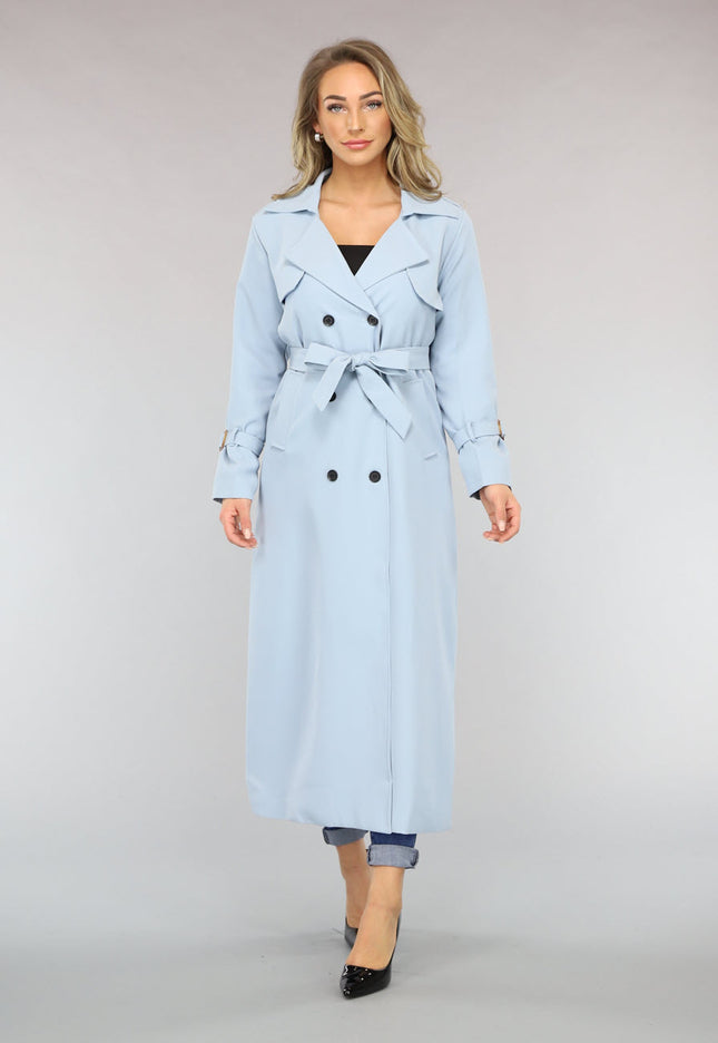 SALE30 Lange Jas met Ceintuur in Babyblauw
