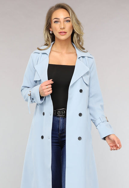 SALE30 Lange Jas met Ceintuur in Babyblauw