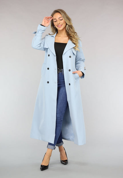 SALE30 Lange Jas met Ceintuur in Babyblauw