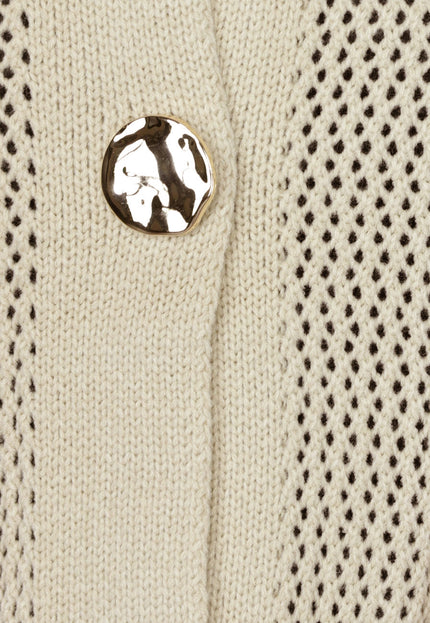 SALE30 Lange Oversized Beige Cardigan met Gouden Knopen