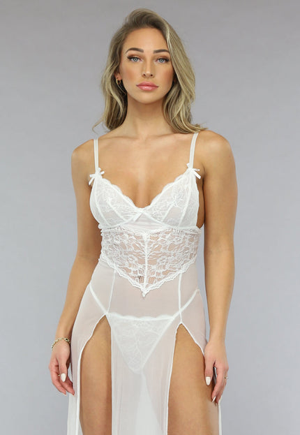 SALE30 Lange Witte Slipdress Set van Mesh