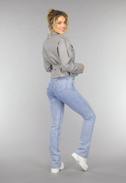 SALE30 Lederlook Biker Jasje in Grijs