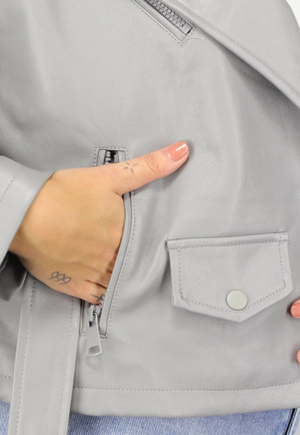 SALE30 Lederlook Biker Jasje in Grijs