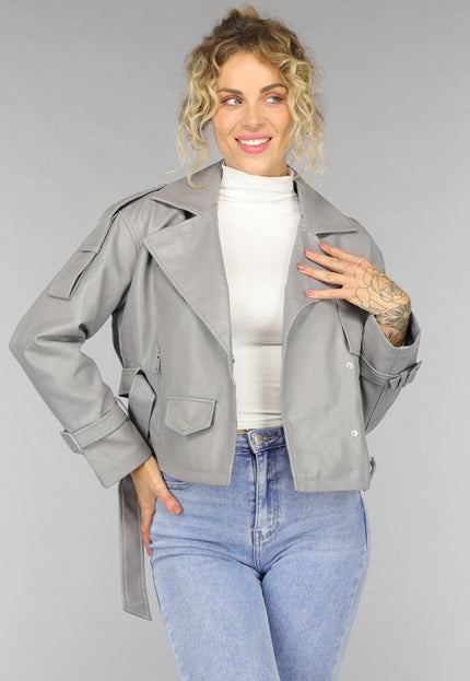 SALE30 Lederlook Biker Jasje in Grijs