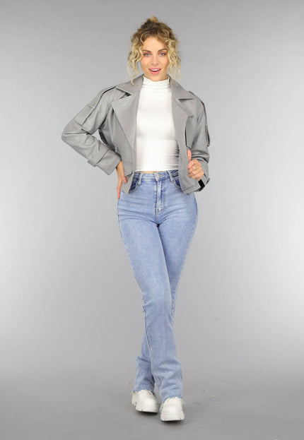 SALE30 Lederlook Biker Jasje in Grijs