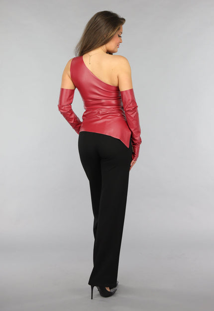 SALE30 Lederlook One Shoulder Top met Handschoenen