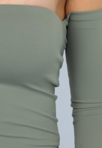 SALE30 Legergroene Stretch Off Shoulder Top met Lange Mouwen