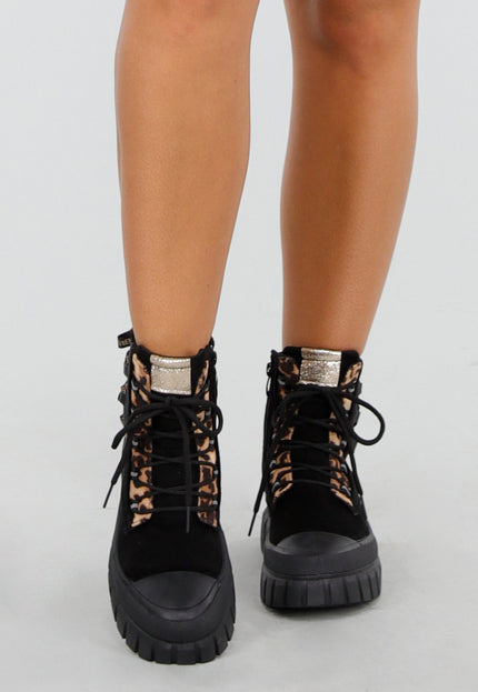 SALE30 Leopard Suede Bikerbooks met Sierveters en Rits