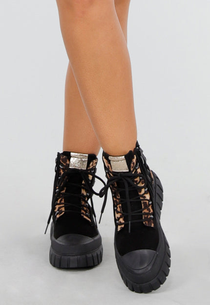 SALE30 Leopard Suede Bikerbooks met Sierveters en Rits