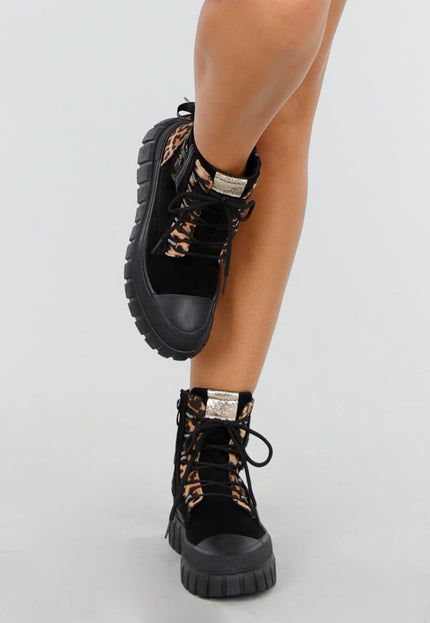 SALE30 Leopard Suede Bikerbooks met Sierveters en Rits