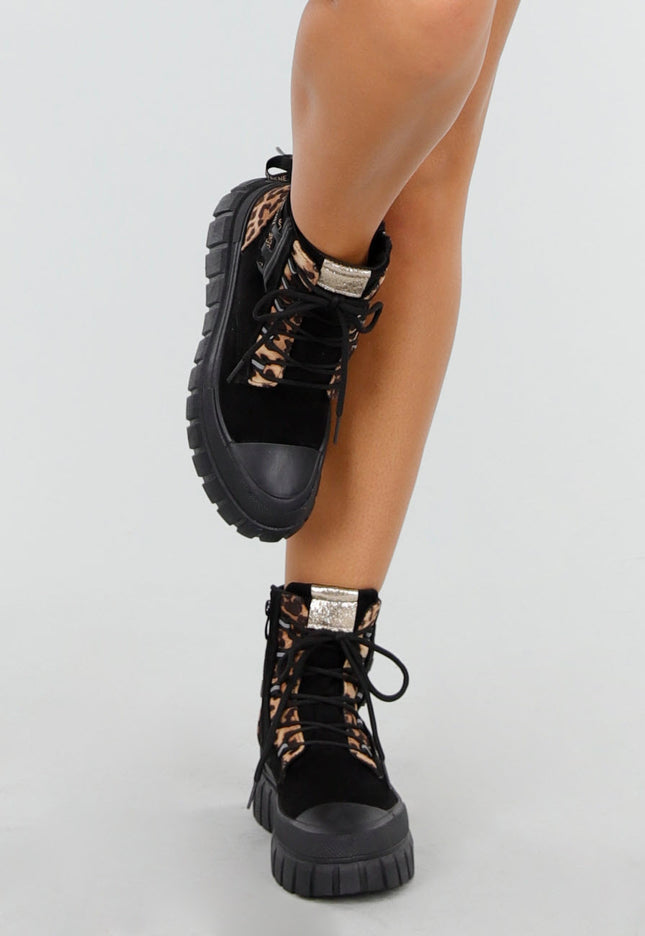 SALE30 Leopard Suede Bikerbooks met Sierveters en Rits
