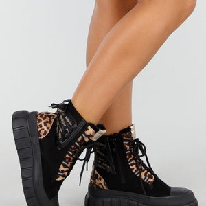 SALE30 Leopard Suede Bikerbooks met Sierveters en Rits