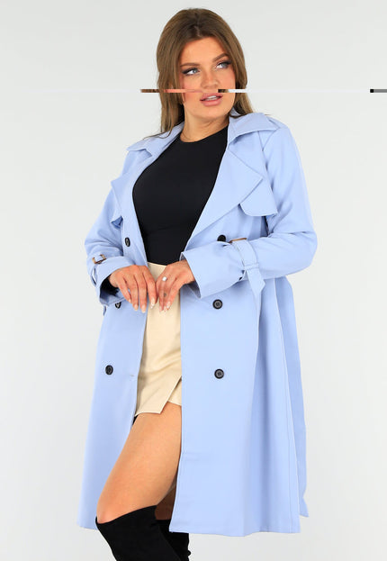 SALE30 Lichblauwe Voorjaarsjas met Gesp Detail