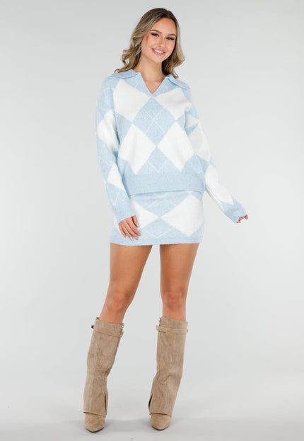 SALE30 Lichtblauwe Gebreide Two Piece Set