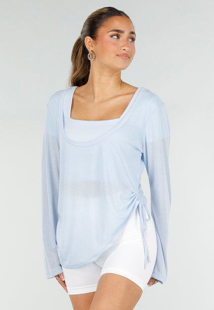 SALE30 Lichtblauwe Longsleeve Top met Trekkoord