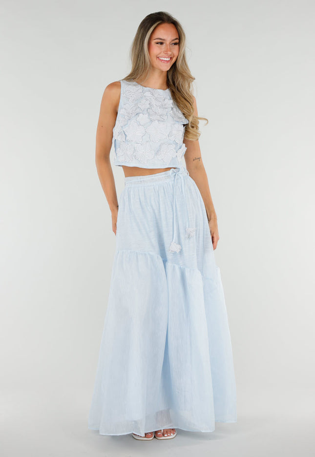 SALE30 Lichtblauwe Maxi Rok met Strikceintuur