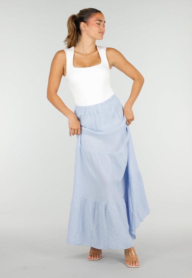 SALE30 Lichtblauwe Mousseline Maxi Rok