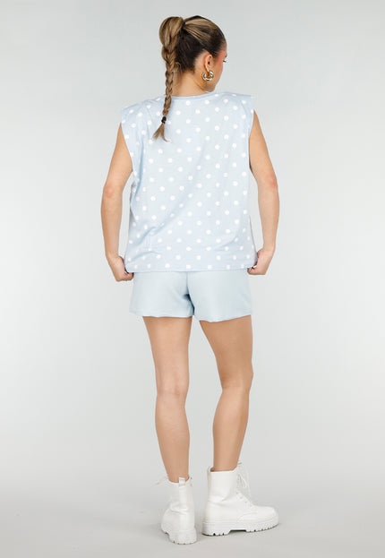 SALE30 Lichtblauwe Top met Witte Stippen