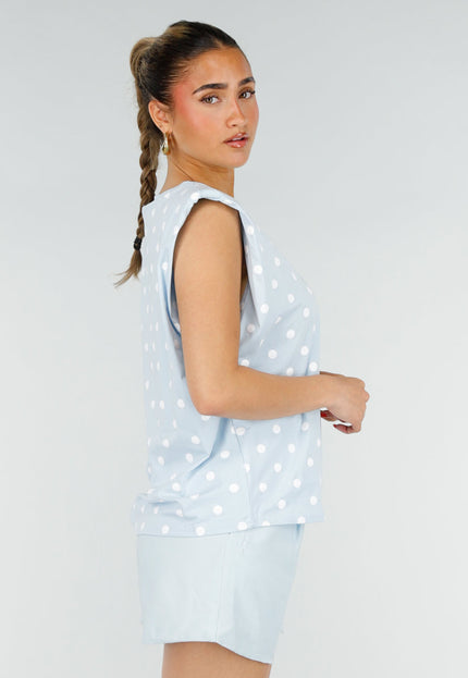 SALE30 Lichtblauwe Top met Witte Stippen