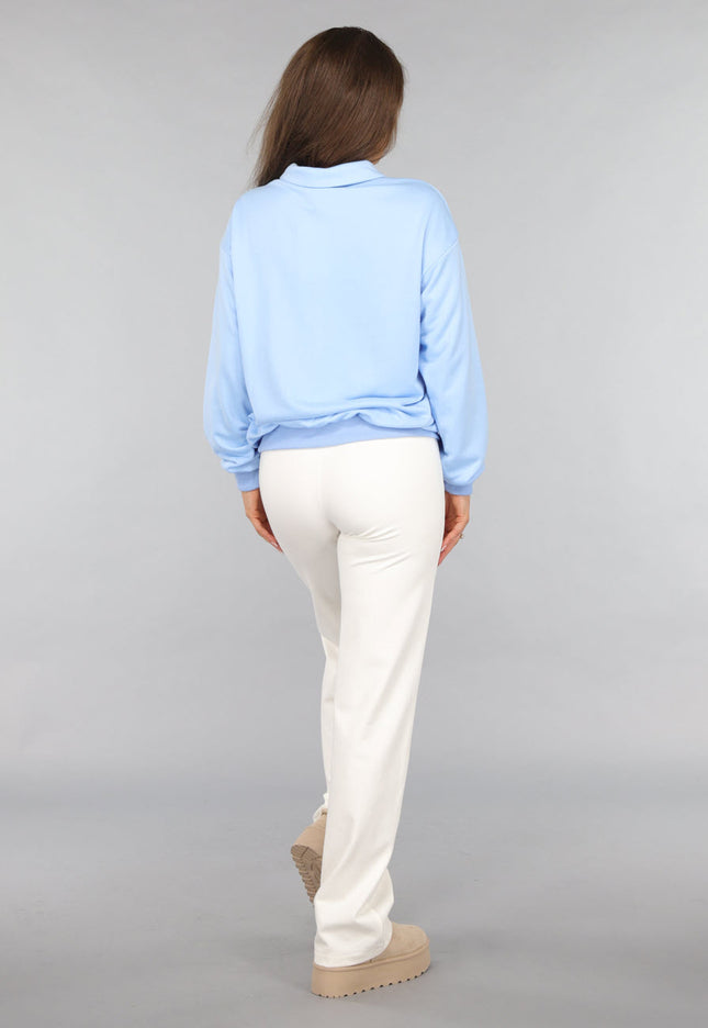 SALE30 Lichtblauwe Trui met Omgeslagen Kraag