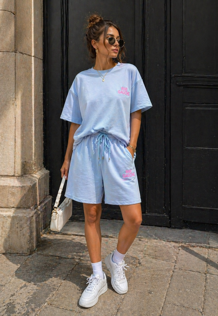 SALE30 Lichtblauwe Two Piece Set met Shorts