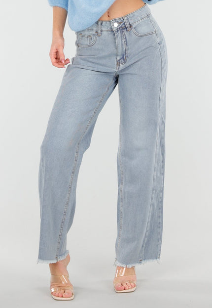 SALE30 Lichtblauwe Wide Leg Jeans met Rafelige Zoom