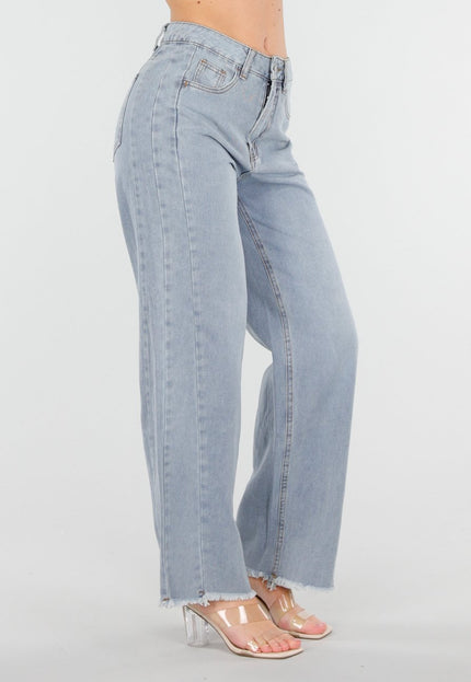 SALE30 Lichtblauwe Wide Leg Jeans met Rafelige Zoom