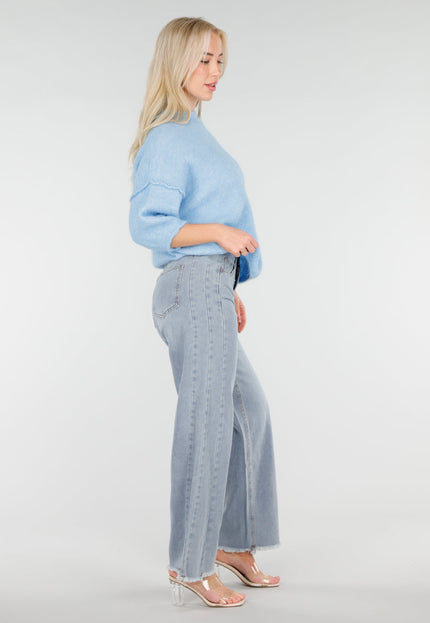 SALE30 Lichtblauwe Wide Leg Jeans met Rafelige Zoom