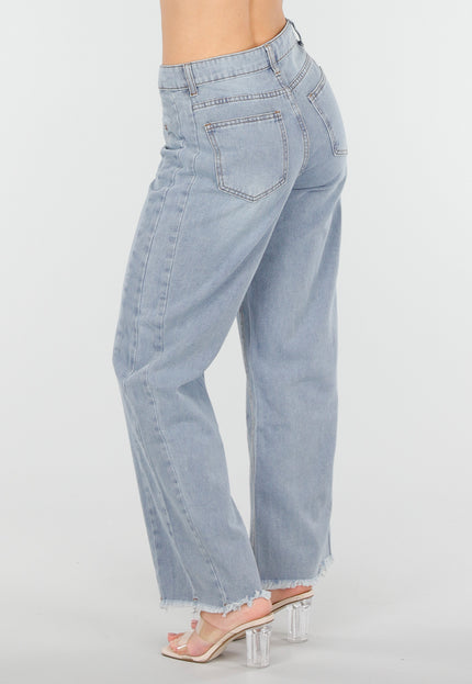SALE30 Lichtblauwe Wide Leg Jeans met Rafelige Zoom