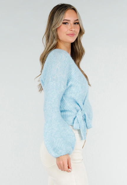 SALE30 Lichtblauwe Wikkel Vest met Strikdetail