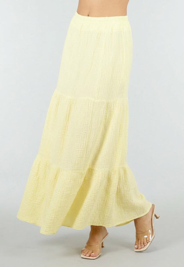 SALE30 Lichtgele Mousseline Maxi Rok