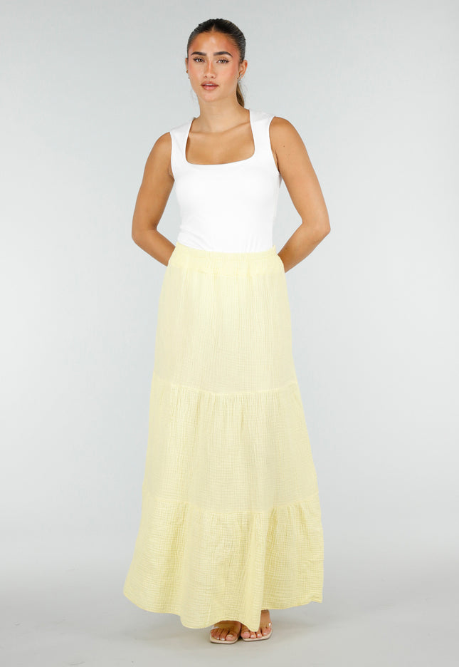 SALE30 Lichtgele Mousseline Maxi Rok