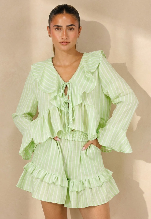 SALE30 Lichtgroene Gestreepte Two Piece Set
