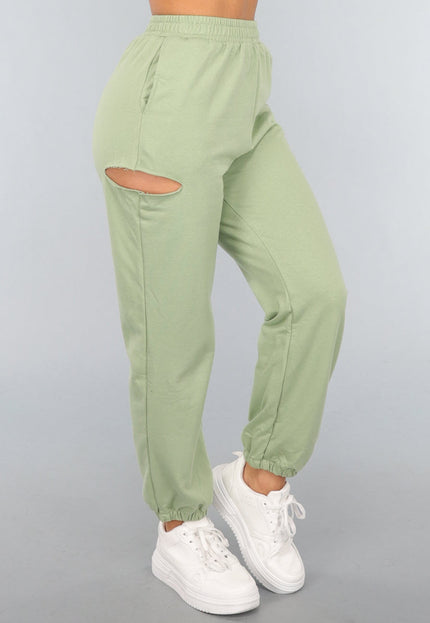 SALE30 Lichtgroene Joggingbroek met Open Detail