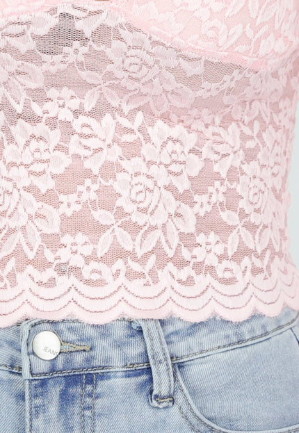 SALE30 Lichtroze Kant Stretch Crop Top