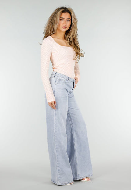 SALE30 Lichtroze Top met Vierkante Hals