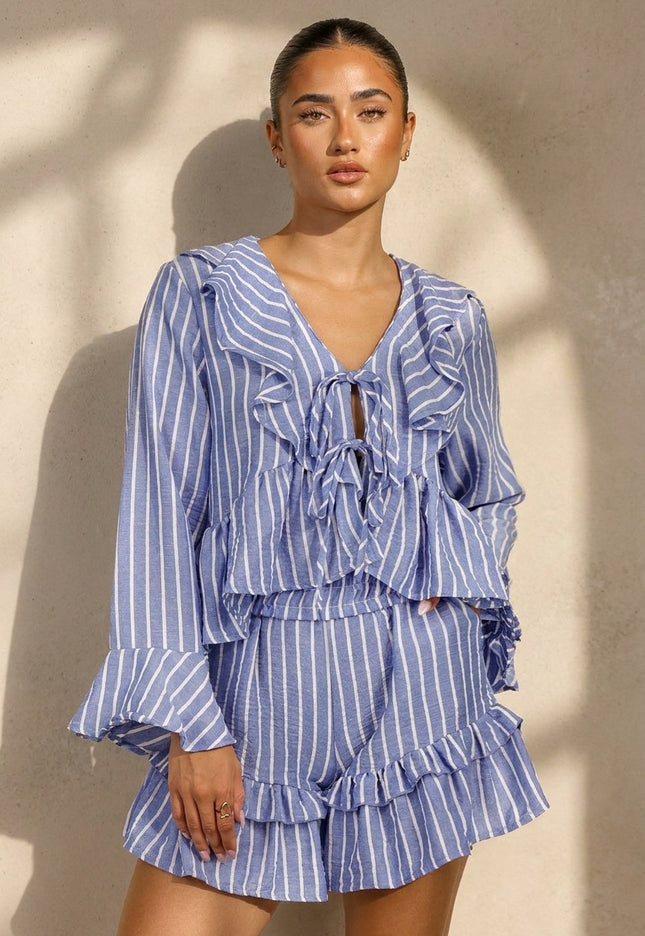 SALE30 Lila Gestreepte Two Piece Set met Ruches
