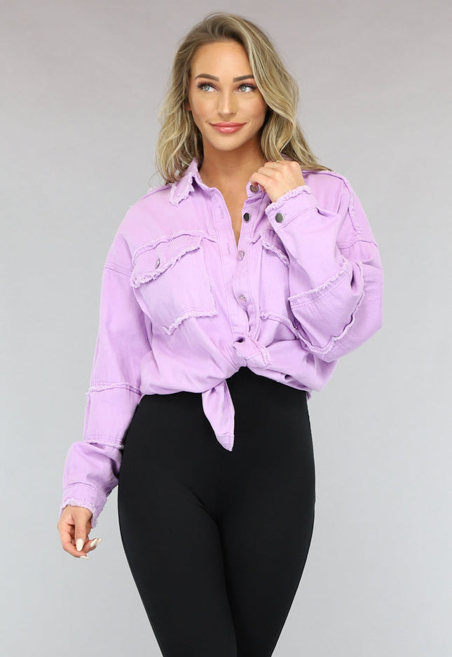 SALE30 Lila Spijker Blouse met Ruffle Afwerking