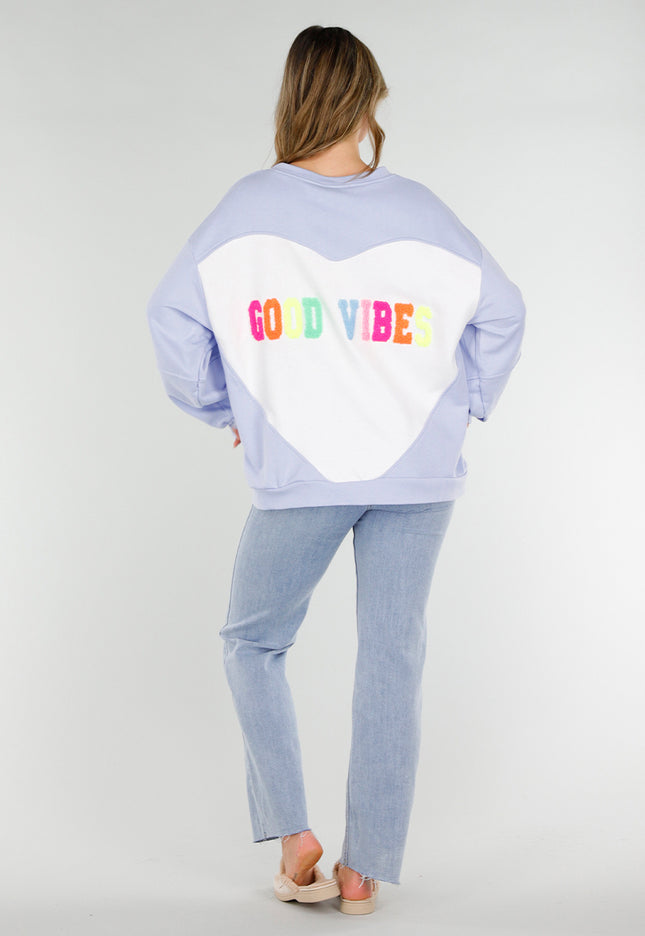 SALE30 Lila Sweater met Good Vibes Print