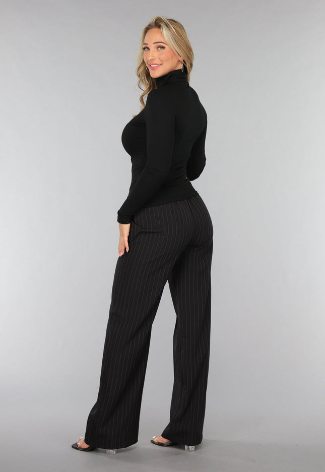 SALE30 Longsleeve Ribstof Top met Col in Zwart