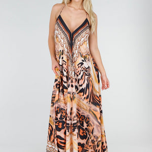 SALE30 Maxi Jurk met Print en Strass Details