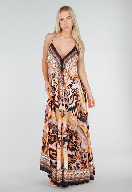 SALE30 Maxi Jurk met Print en Strass Details